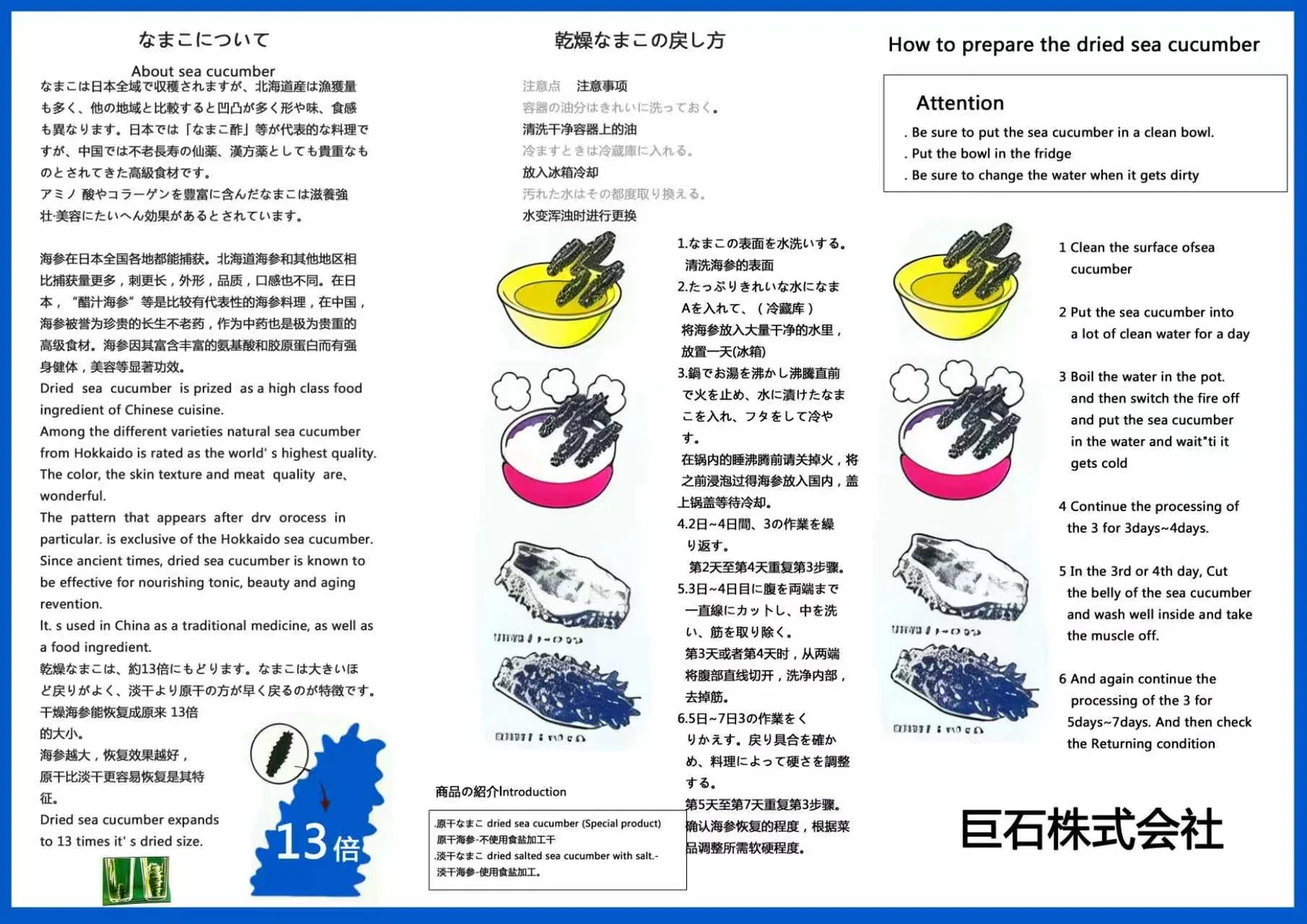 海参商品の調理案内資料
